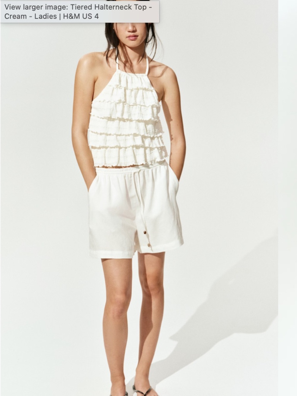 H&M Cream Tiered Ruffle Halter Tank Top